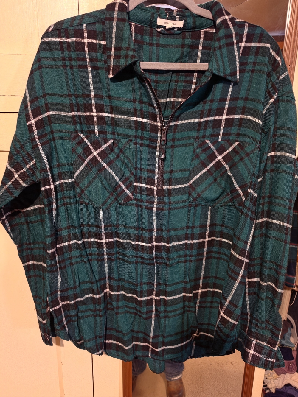 Maurices Teal and Black Plaid Zip-Front Tunic XL